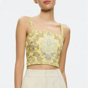 Alice+Olivia Sasha Paisley Lace-Up Crop Top  Sz 0 NWT